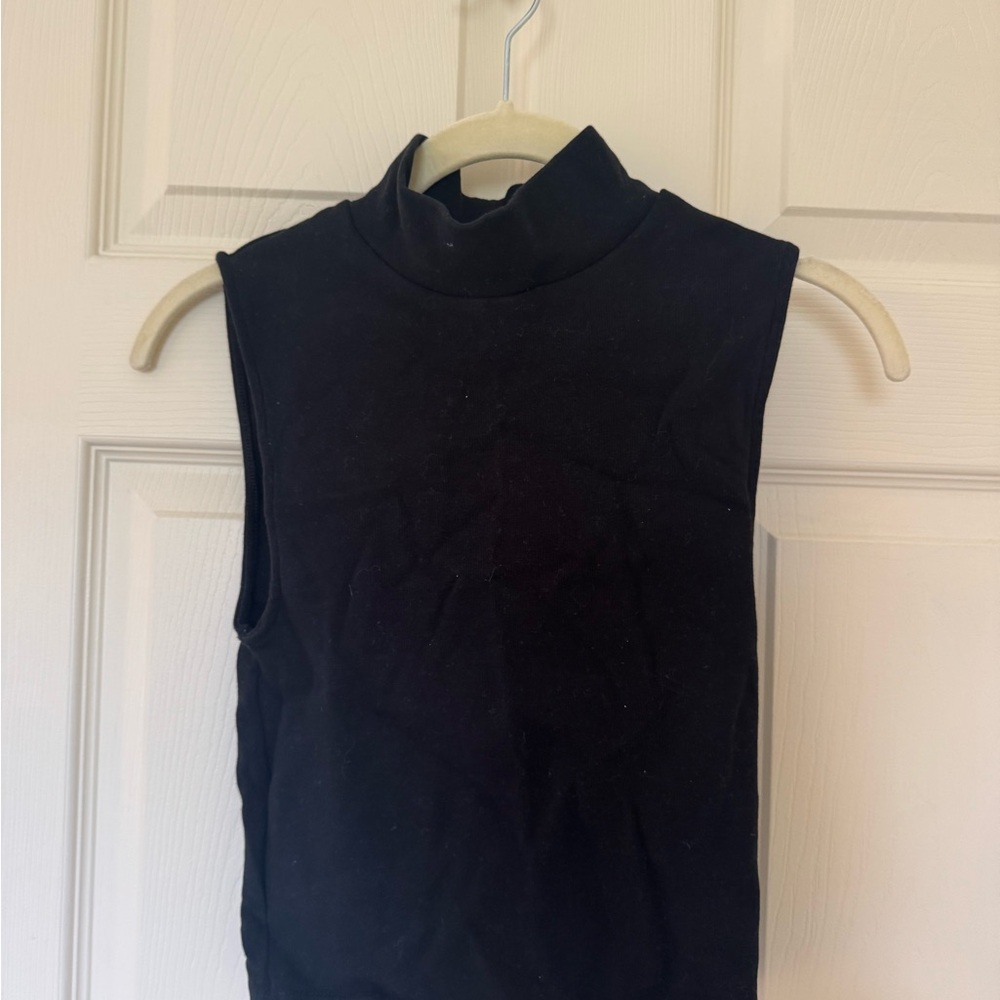 Zara Black Fitted Tank Top with Mandarin Collar